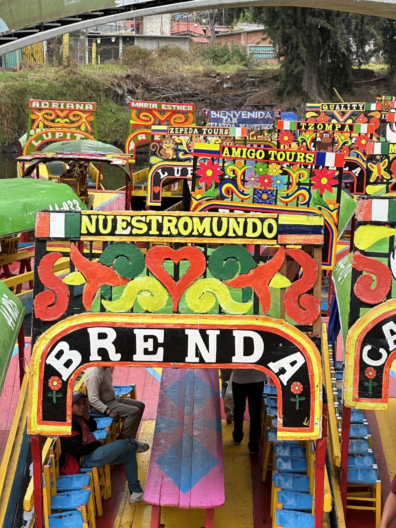 Colorful painted boats at Xochimilco