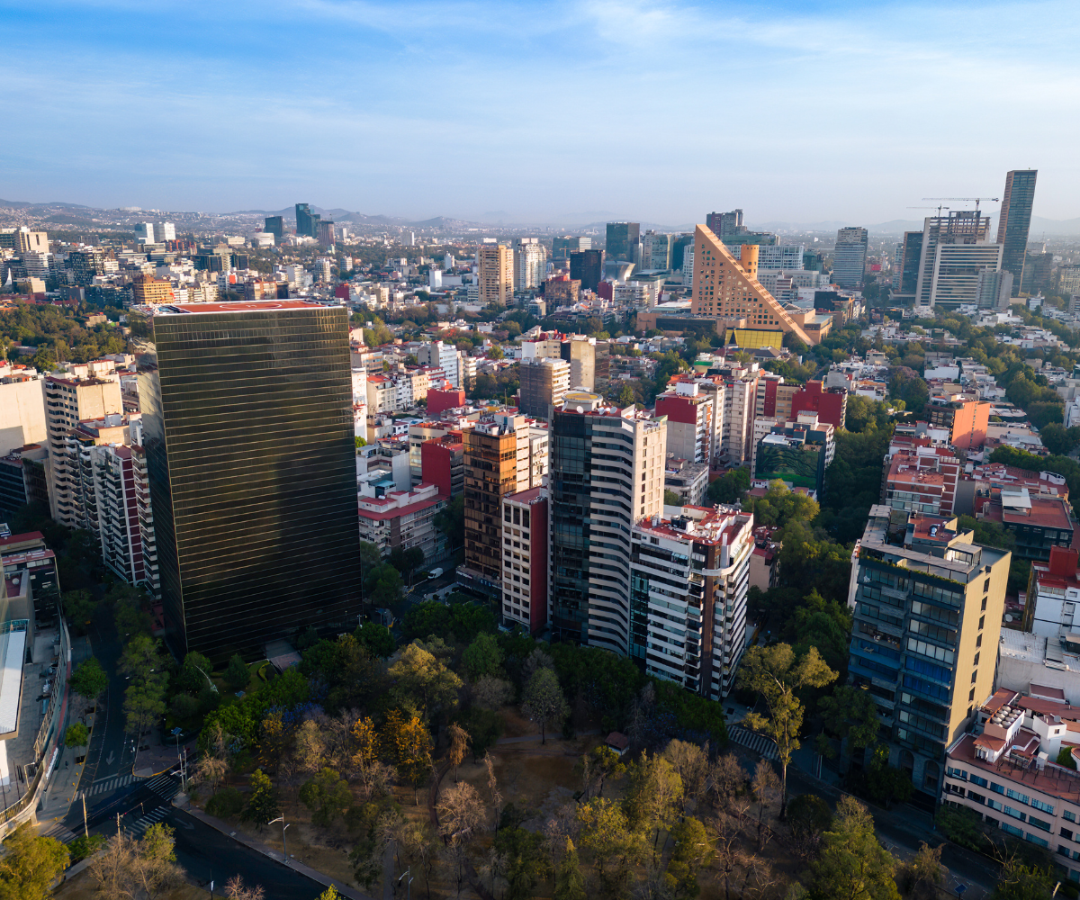 Aerial view of Polanco and Mexico City skyline