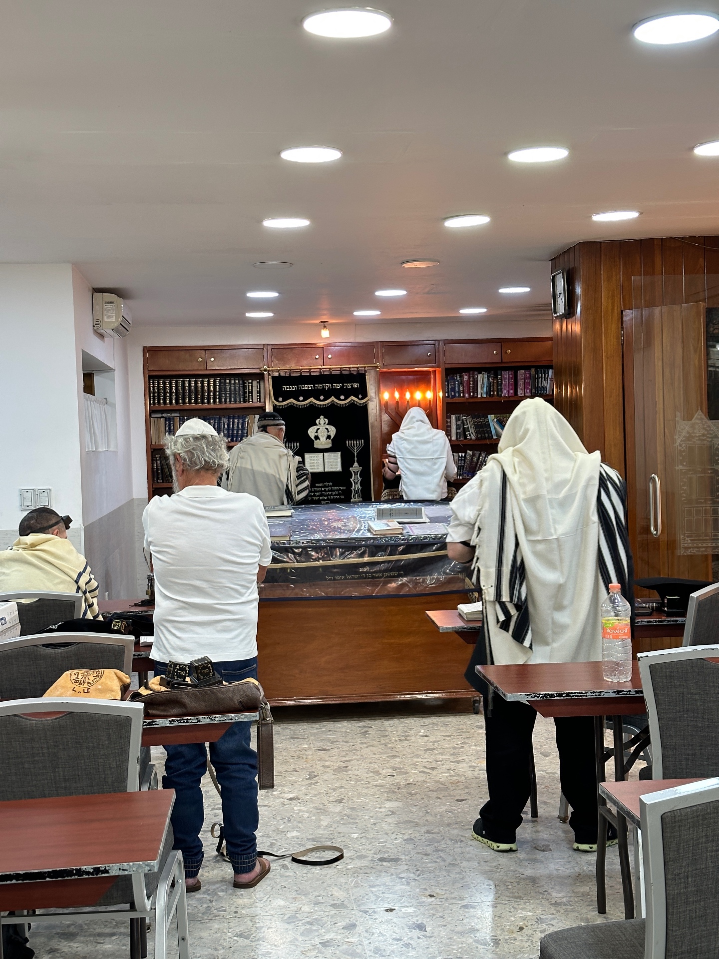 Davening at a synagogue in Polanco
