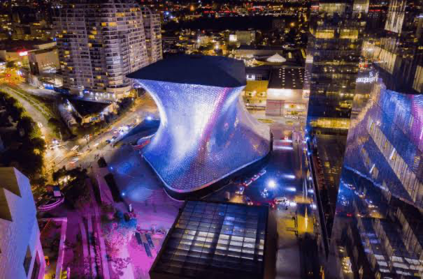 Soumaya Museum lit up at night